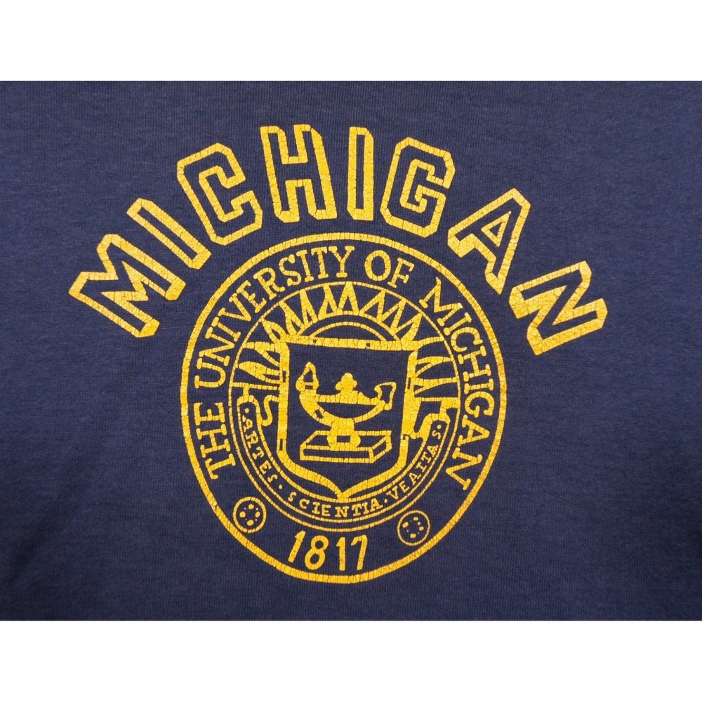Vintage University of Michigan Sweatshirt Mens Large Blue 80s Crewneck Russell - Picture 2 of 14